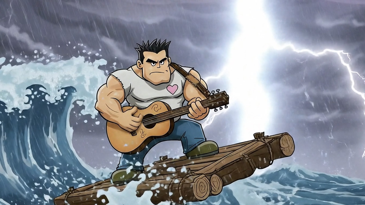 Бурелом в шторм плывет на плоту и забористо музицирует