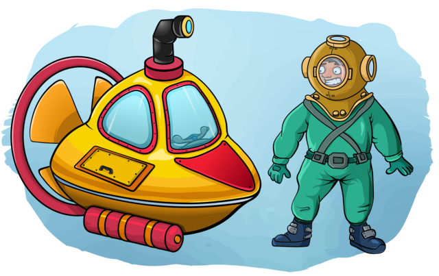 Bathyscaphe and diver