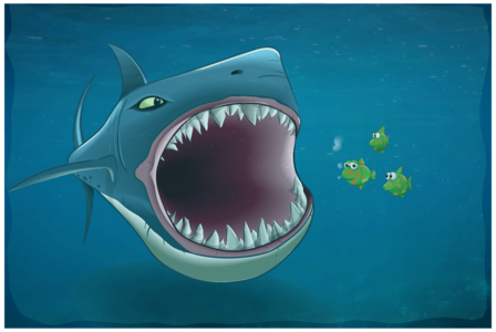 Большая акула или мегалодон под водой